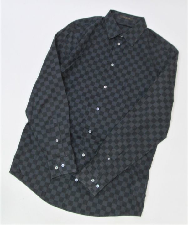 国内正規品 Louis Vuitton MENS ダミエアズール 長袖シャツ ルイヴィトン 総柄 メンズ L/S SHIRT グレー S フランス製 JA-5_画像4