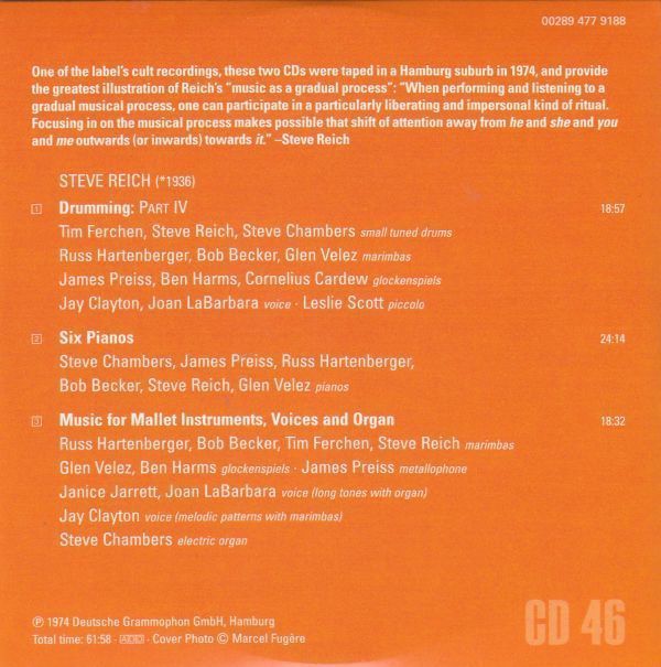 [2CD/Dg]ライヒ:ドラミング/S.ライヒ(marimba)他 1974.1_画像4