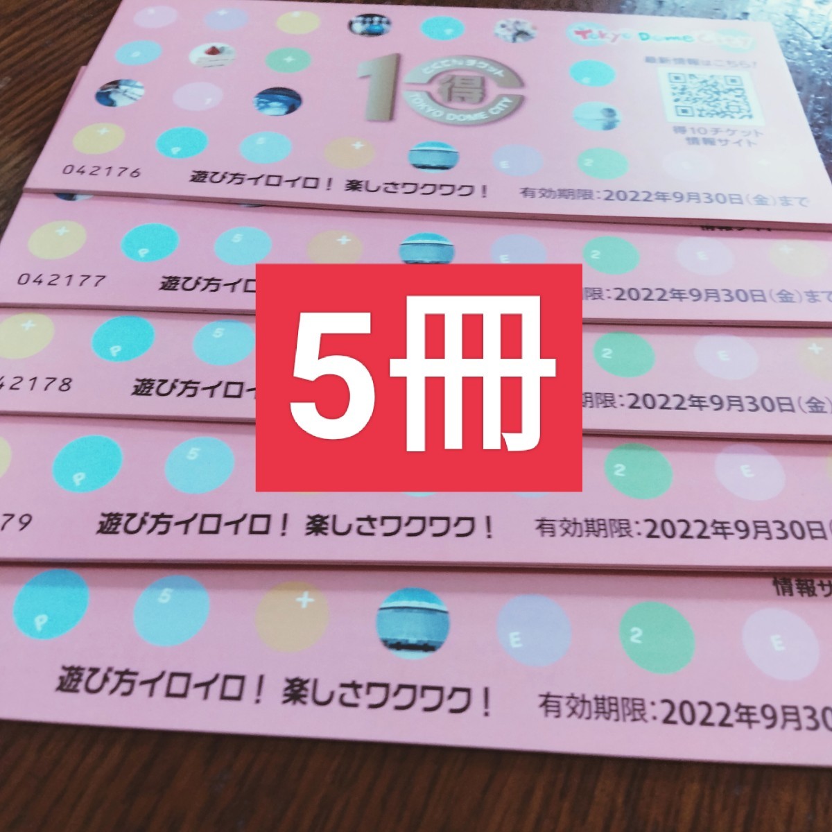 超ポイントアップ祭 5冊セット 東京ドームシティ得10チケット1 遊園地/テーマパーク