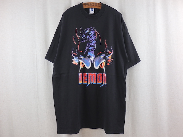 90s USA製 SIX FLAGS DEMON プリント Tシャツ(XXL)ブラック シックスフラッグス