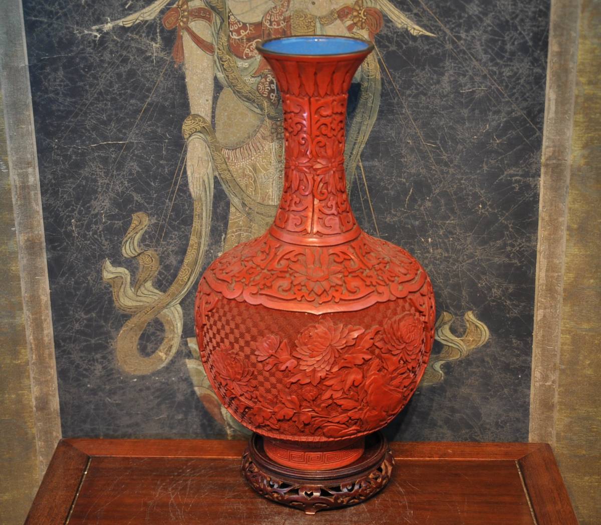 堆朱中国美術剔紅花瓶漆器www.duniamarketplace.com
