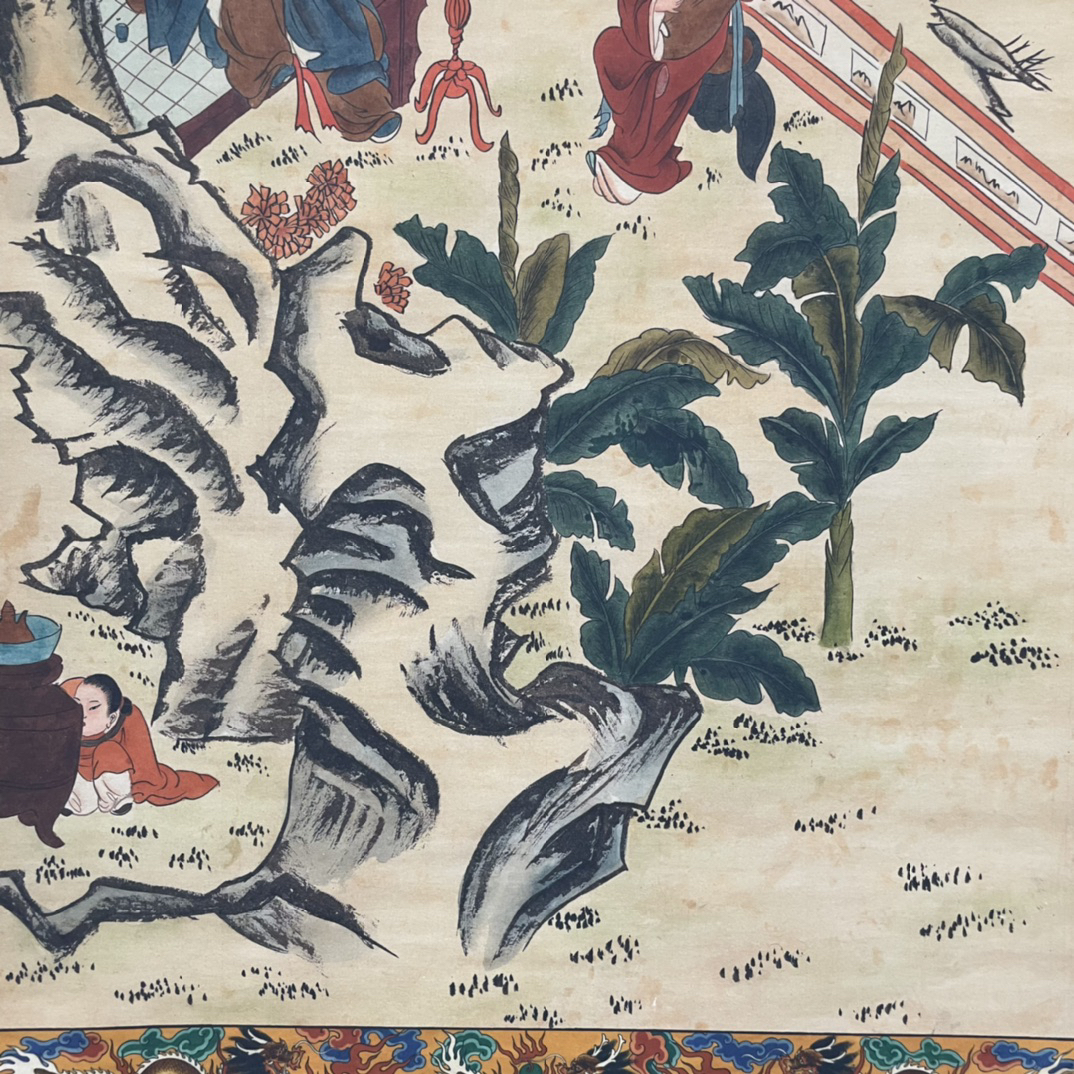 骨董*珍藏*清*花邊*泥金*中堂画*沈銓*花鳥】中国藝術 肉筆絹本 手繪