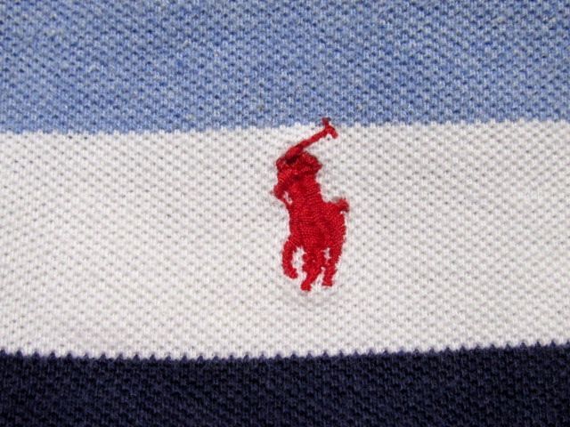 ★USA製★90's Ralph Lauren ラルフローレン 鹿の子素材 半袖 太ボーダー ポロシャツ M★ポニー刺繍 アメリカ製 ビンテージ 人気アイテム_画像6