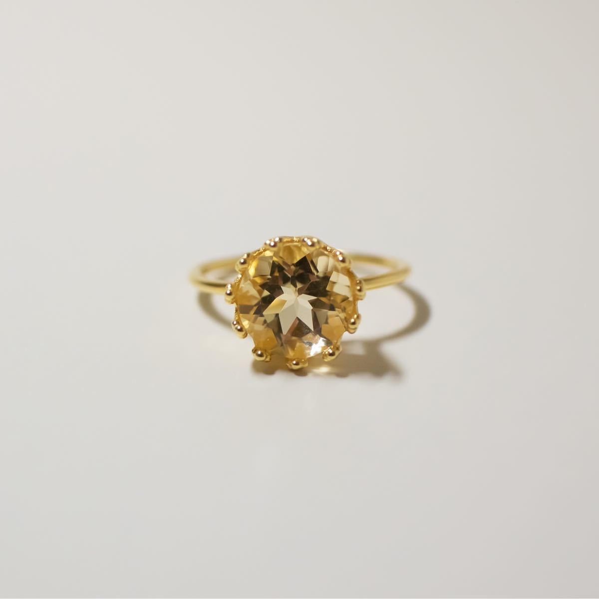 宝石質シトリン クラウンリング フリーサイズ 指輪 ゴールド 天然石 18KGP/シルバー925
