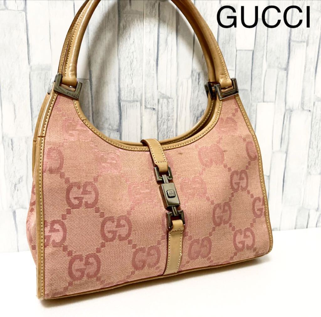 GUCCI グッチ GG柄 ジャッキー ピンク ワンショルダー 肩掛け ハンドバッグ キャンバス×レザー 002・1068 2404 送料無料_画像1