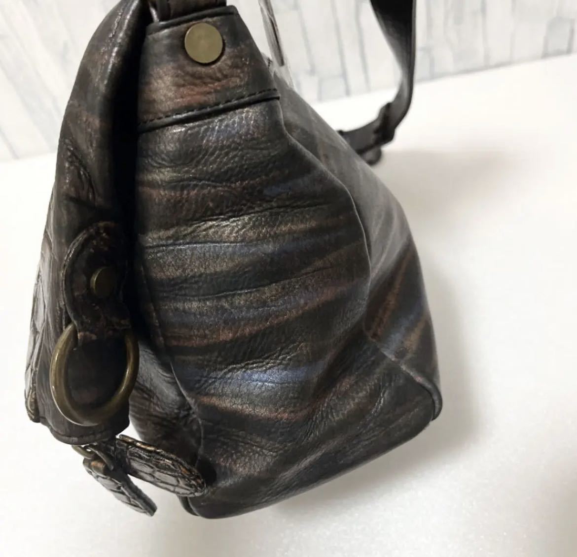 CROCODILE クロコダイル JRA認定 本物 マット ハンドバッグ ショルダーバッグ 肩掛け ワニ革×本革レザー クロコ ゴールド 美品