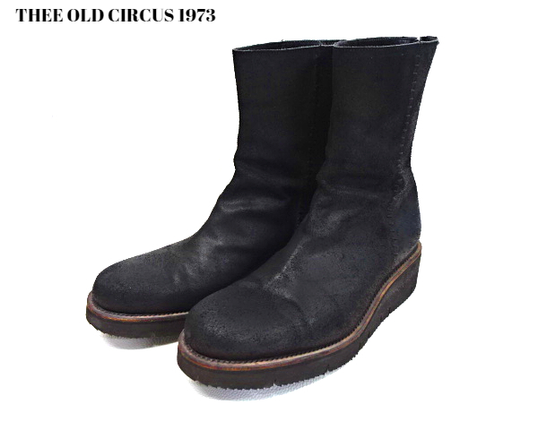 25 1/2 ¥96,800【THEE OLD CIRCUS CB-731 Ash Leather Flat Sole Back Zip Boots レザー フラットソール バックジップ ブーツ】