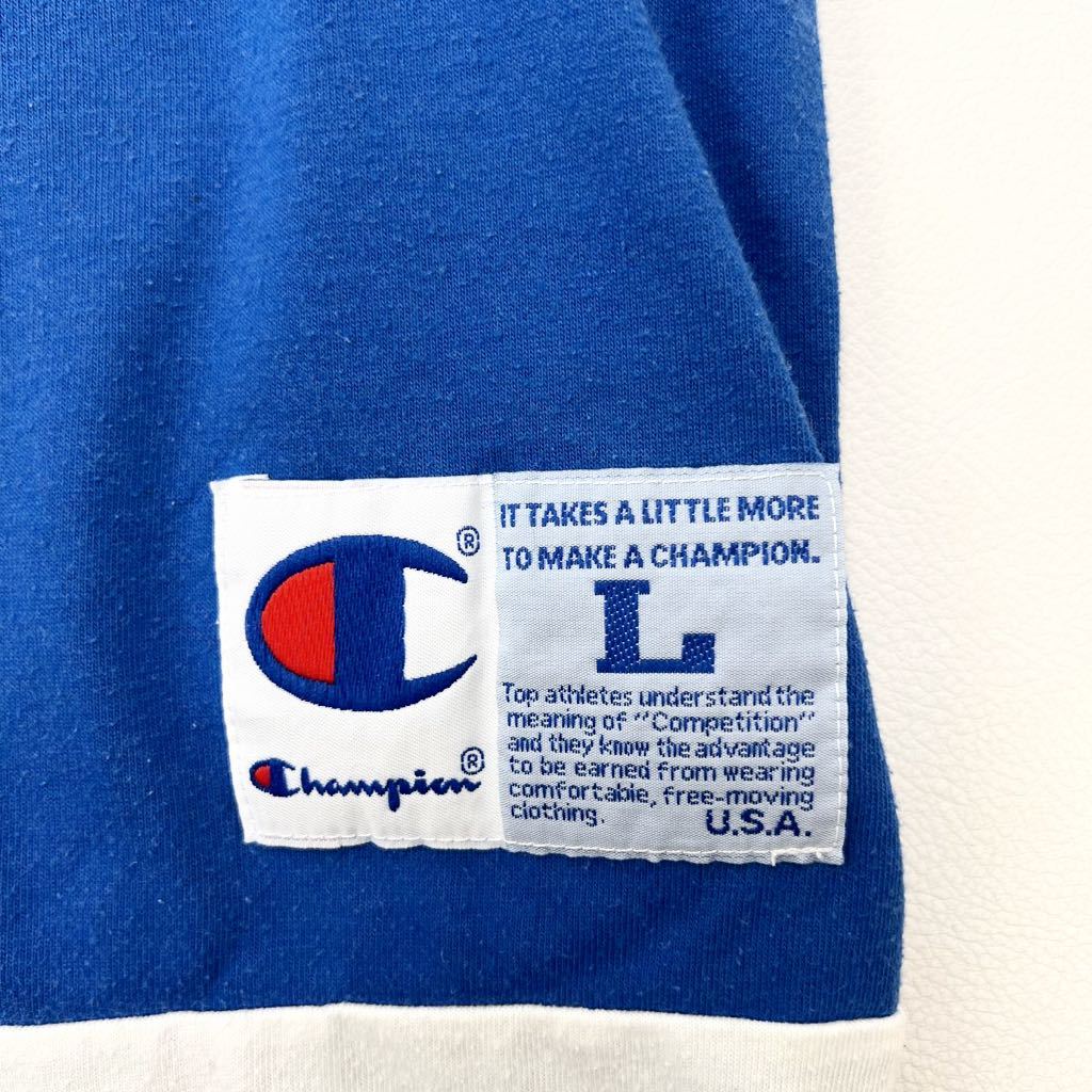 チャンピオン ☆ champion 90s 半袖 Tシャツ ブルー ブラック ホワイト L レトロスポーツ感が最高♪ ストリート アメカジ 古着MIX■DJ124_画像6