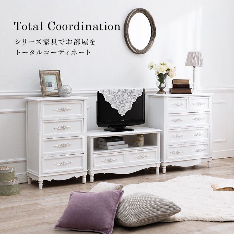完成品 アンティーク チェスト ホワイト 収納 幅65cm 引出し 猫脚 軽量 クリアランス半額 12.アンティーク 家具 インテリア 収納 タンス 4杯 チェスト 猫脚 リビング収納
