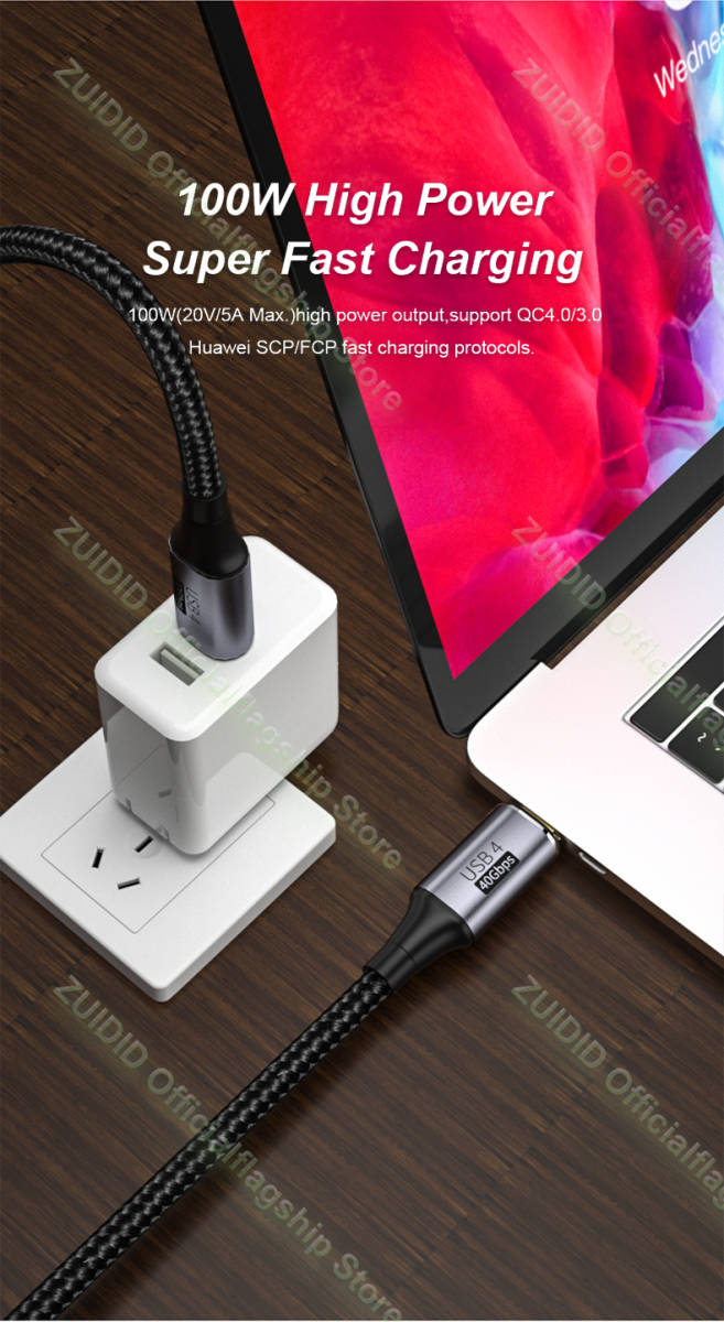 USB4 thunderbolt3ケーブル,高速通信40Gbps＆充電,8K映像