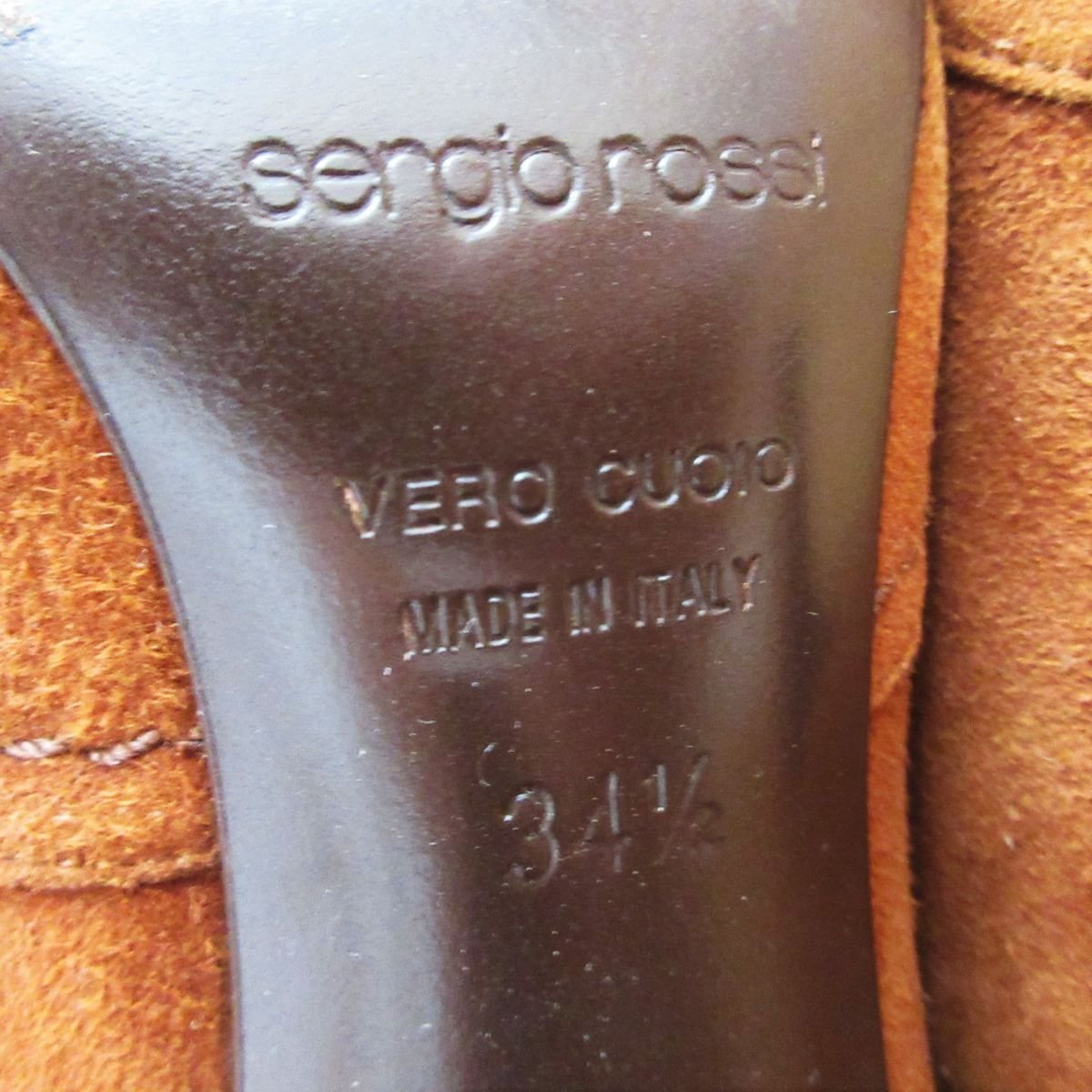美品 Sergio Rossi セルジオロッシ スエード サイドジップ ラウンドトゥ ハイヒール ロングブーツ 34.5 茶 ブラウン_画像7