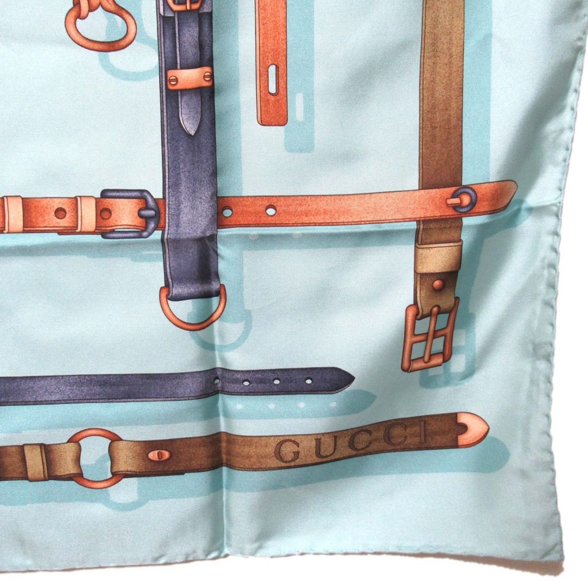ヴィンテージ GUCCI オールドグッチ シルク100% ベルト柄 大判スカーフ