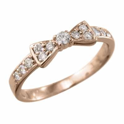 指輪 一粒 リボン デザイン ダイヤモンド 4月誕生石 ピンクゴールドk18