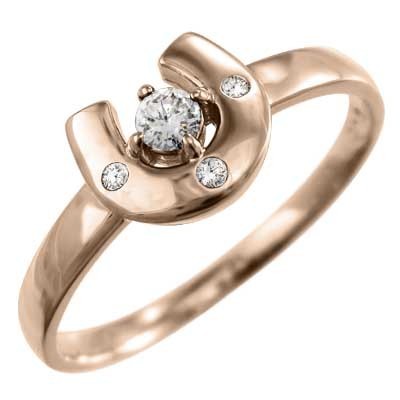 10kピンクゴールド 指輪 天然ダイヤ 馬蹄 デザイン 4月誕生石