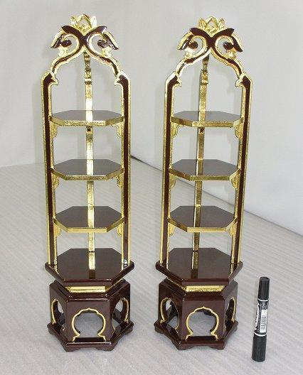 特別販売品】潤み塗り 若葉段盛1対 (棚幅13cm総高53cm) 特別販売品】潤み塗り 若葉段盛1対 (棚幅13cm総高53cm)