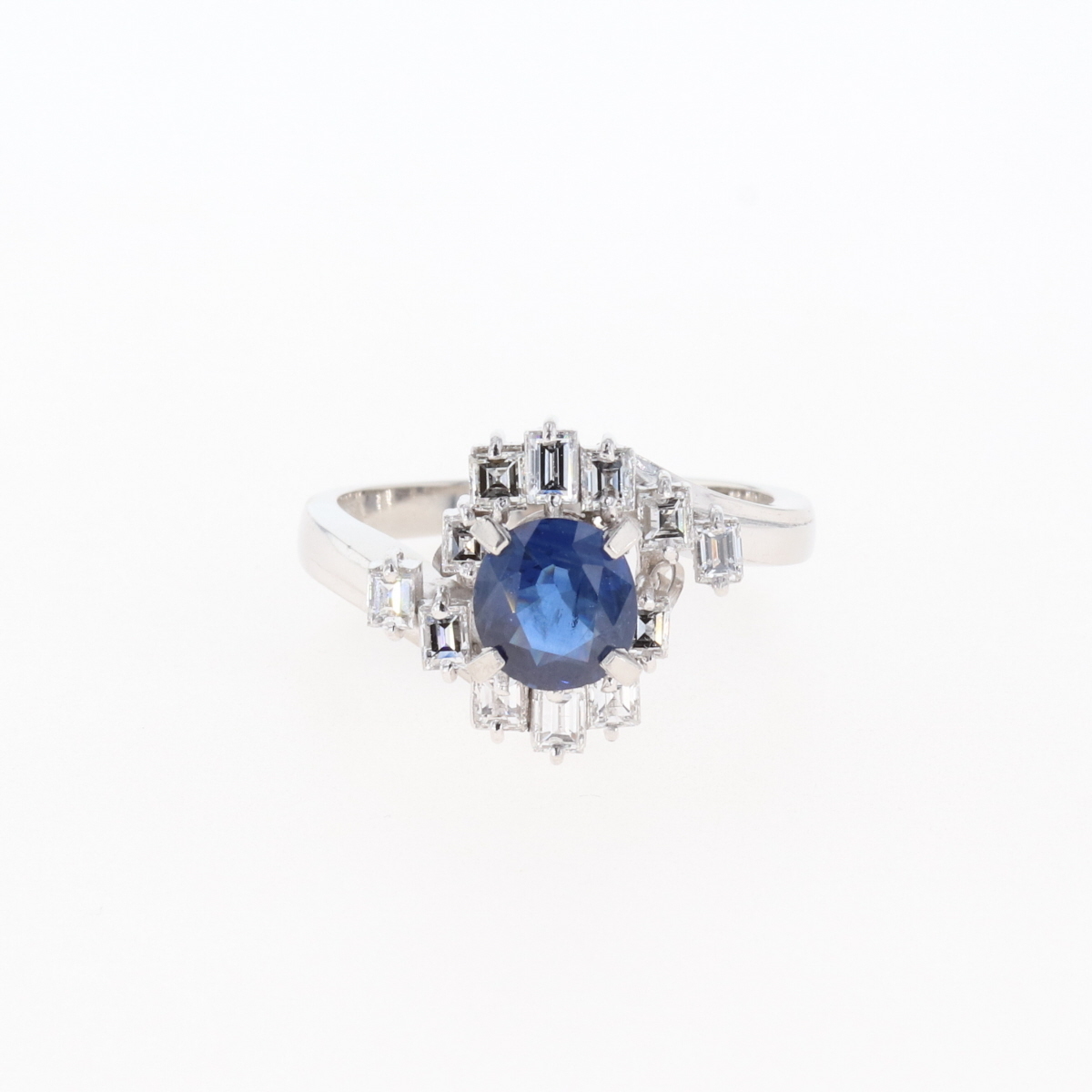 サファイア デザインリング Pt900 ダイヤモンド プラチナ メレダイヤ リング レディース 指輪 約9.5号 結婚祝い プラチナ