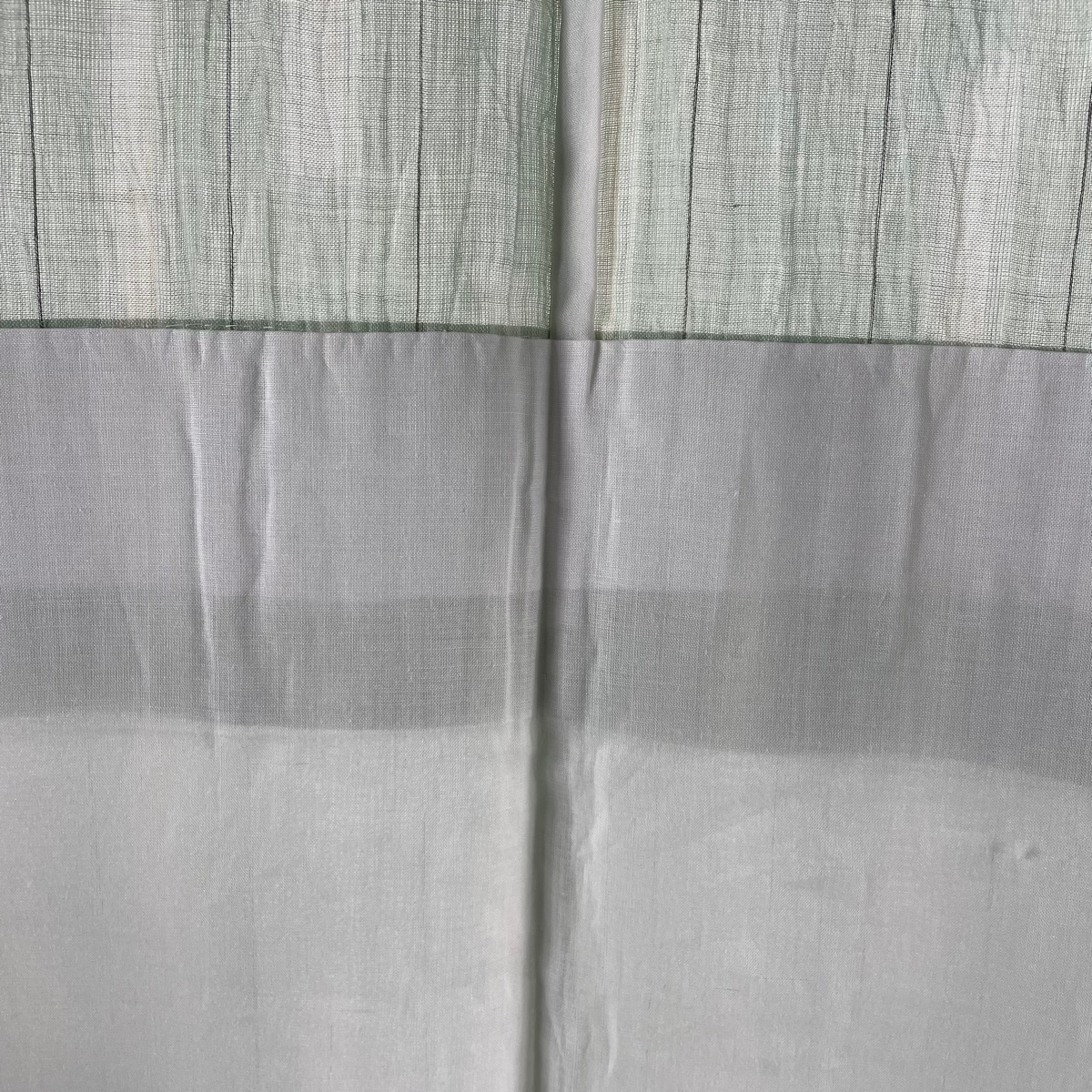 紬 美品 逸品 証紙 小千谷縮 縦縞 幾何学模様 薄緑 薄物 身丈161.5cm