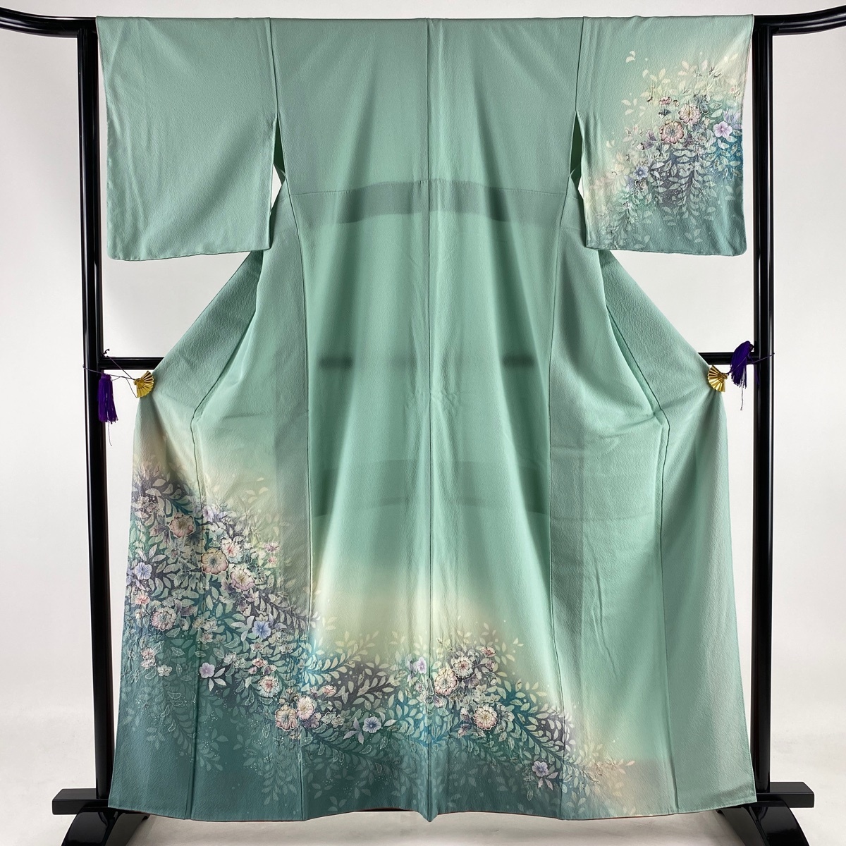 訪問着 秀品 辻が花 ぼかし 薄緑 袷 161cm 64cm M 正絹 【中古】 ☆☆☆_バイセル 14088_1