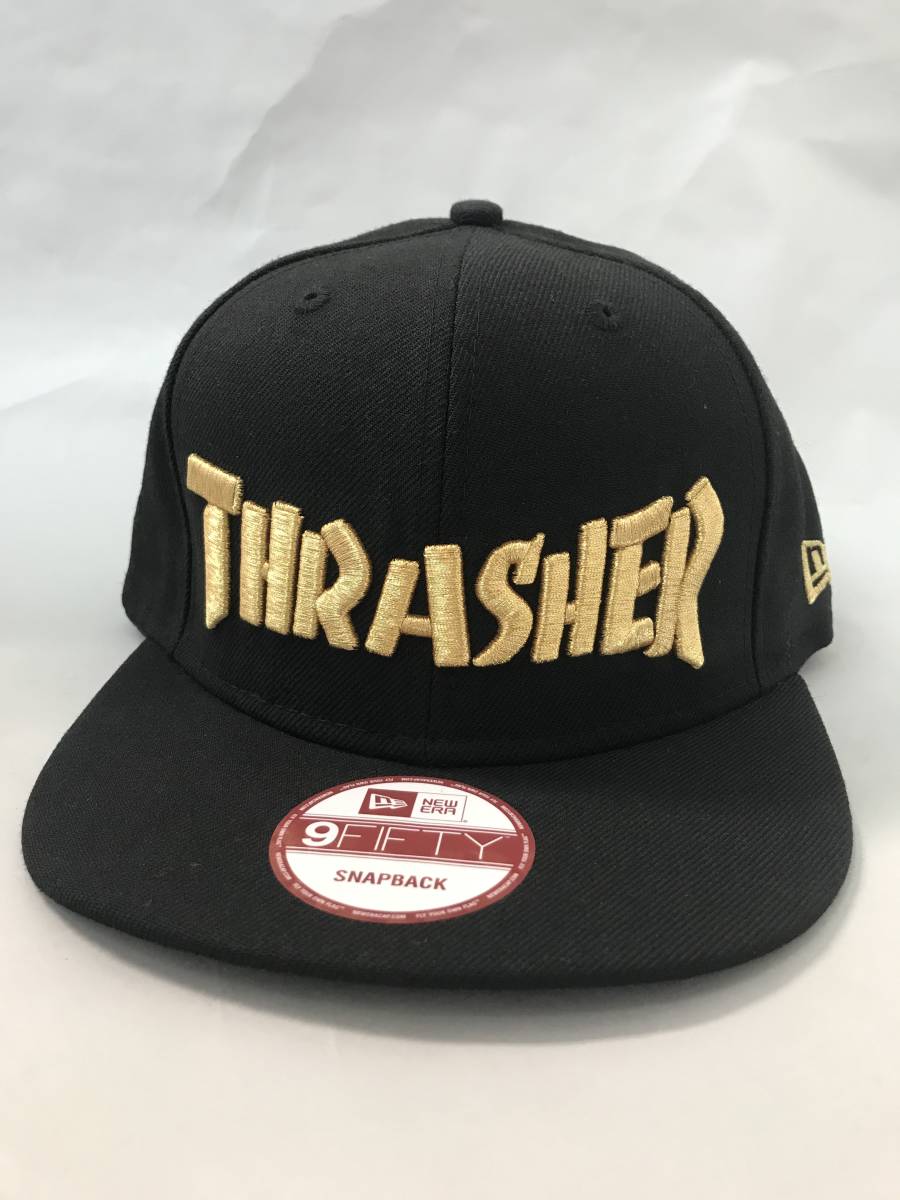 NEWERA×THRASHERスラッシャー★9FIFTYスナップバックキャップ帽子ブラックゴールド_画像1