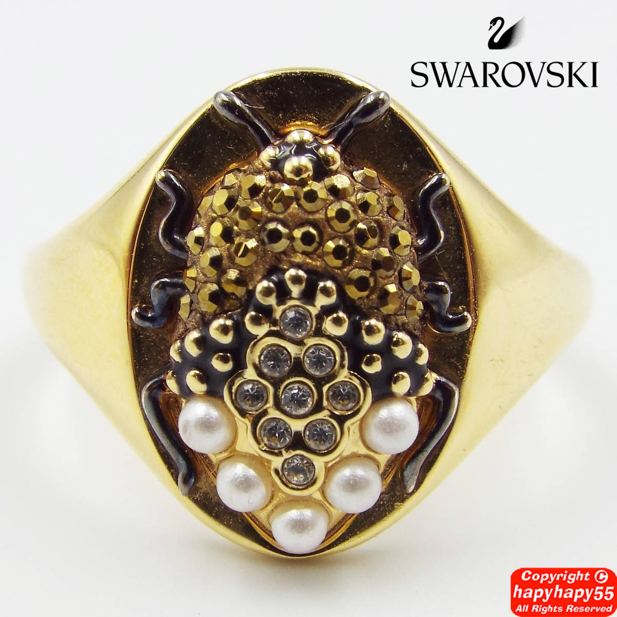 完売品■Swarovski クリスタル スカラベ リング 箱付 送料無料◆スワロフスキー 指輪 ゴールドコーティング 昆虫 甲虫 再生と復活の象徴_画像5