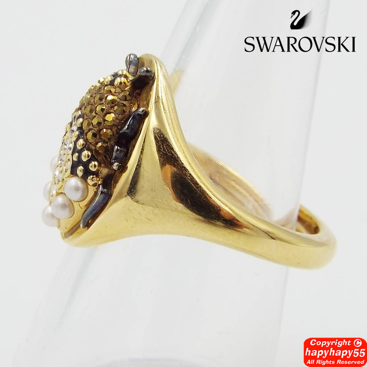 完売品■Swarovski クリスタル スカラベ リング 箱付 送料無料◆スワロフスキー 指輪 ゴールドコーティング 昆虫 甲虫 再生と復活の象徴_画像3