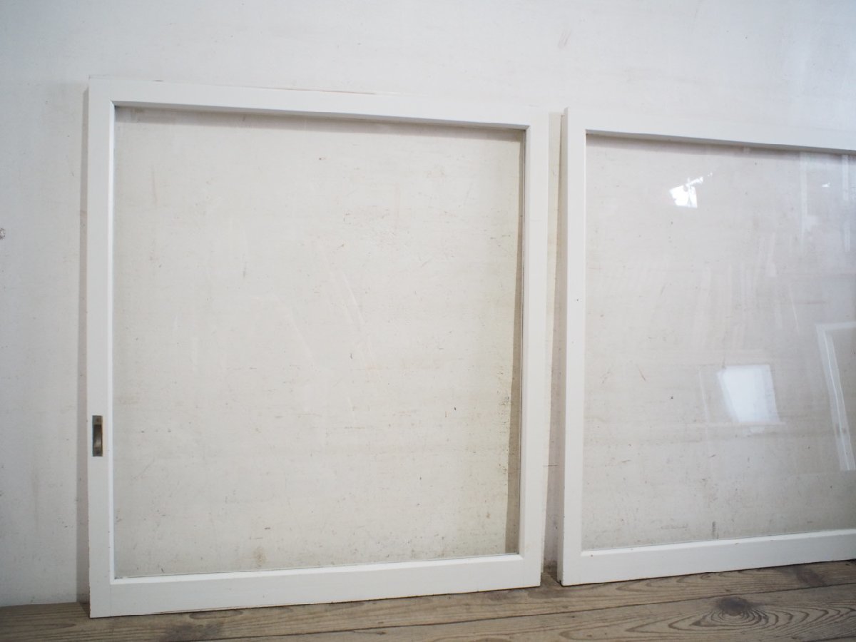 taF0034*(2)[H98,5cm×W87cm]×2 sheets * paint. peel off ..... glass. old tree frame sliding door * fittings wave glass door window glass retro Vintage K under 