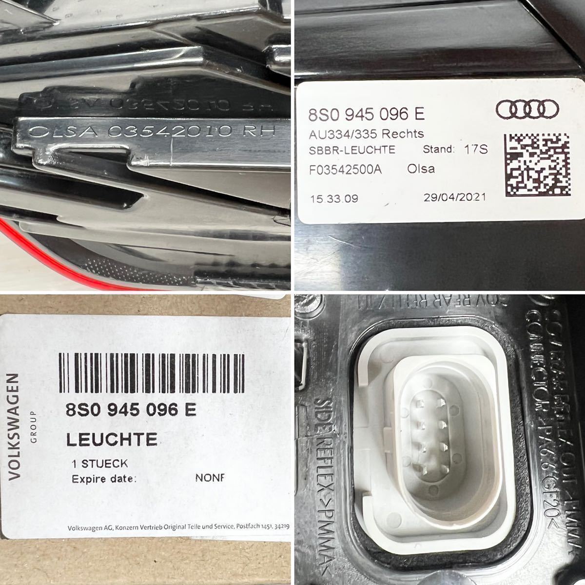 ★割れ無し 送料込★即決 アウディ TT 8S 純正 LED 右 テールランプ ライト 8S0945096E 03542010 Audi 送料無料 3138_画像6