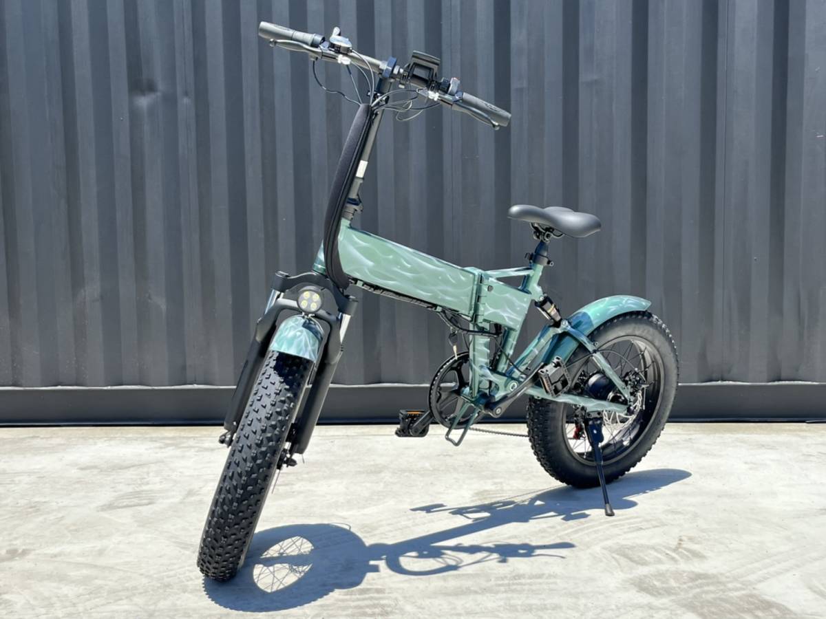 * new goods * custom EV bike custom paint folding electromotive bicycle 20 -inch ak with a self-starter 5 mode function 7 -step gear disk brake LED green 