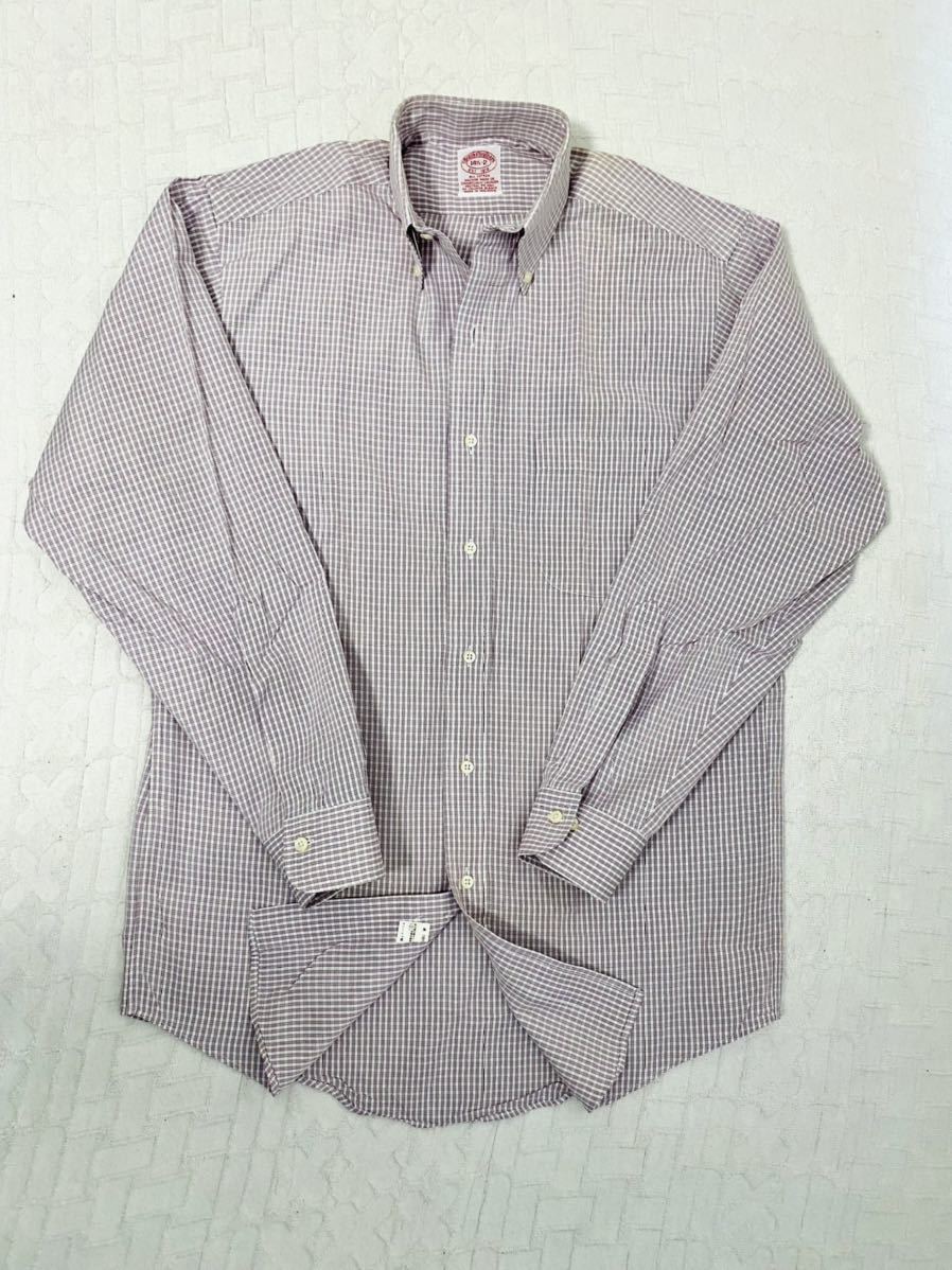 BROOKS BROTHERS MADISON 14 1/2 - 32 White-Violet Shirt.長袖mini-checksキングダム柄のTRADICIONAL fit ブルックスブラザーズ。の画像4