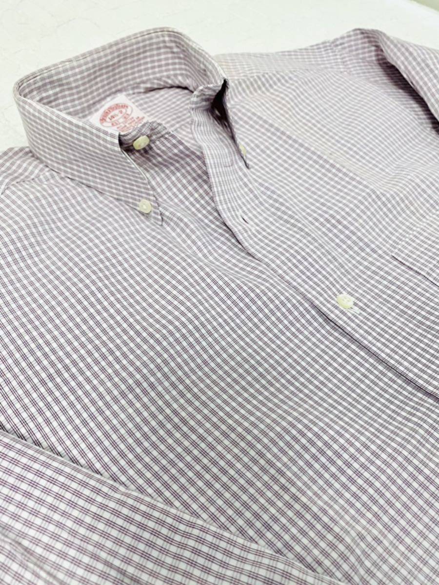 BROOKS BROTHERS MADISON 14 1/2 - 32 White-Violet Shirt.長袖mini-checksキングダム柄のTRADICIONAL fit ブルックスブラザーズ。の画像1