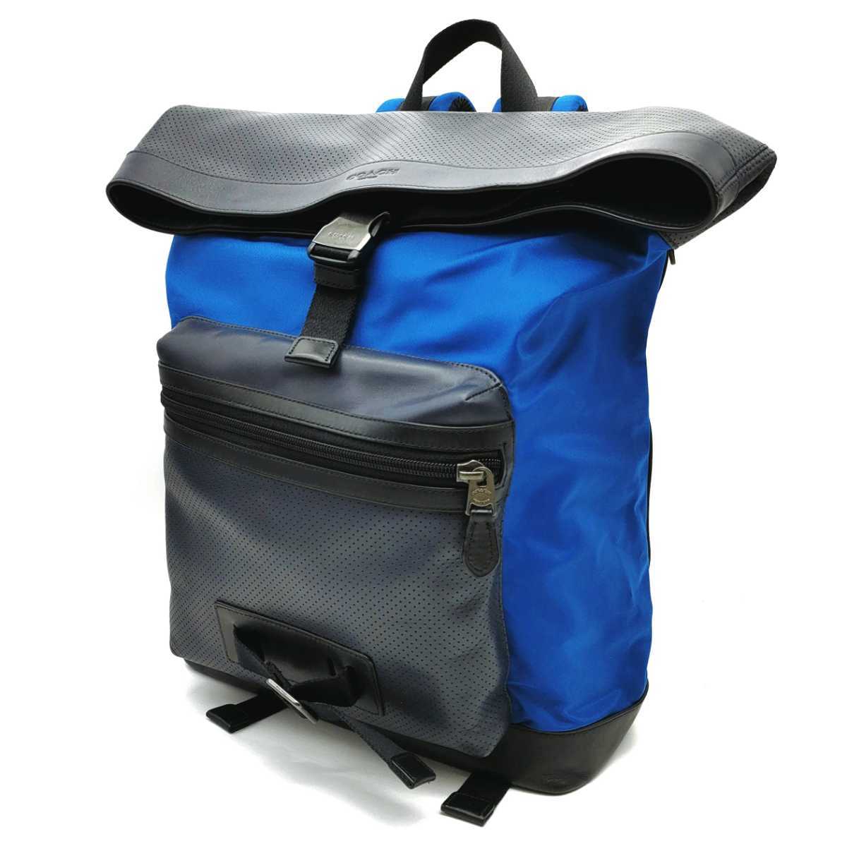 送料無料 美品 COACH コーチ メンズ リュック バックパック テレイン パフォレイテッド ミックスド マテリアル F56662 ブルー