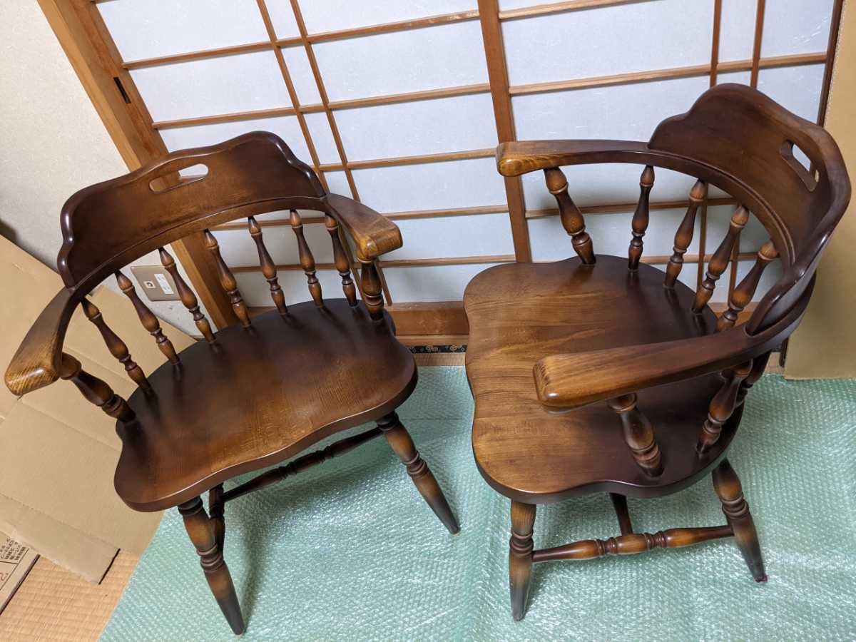 飛騨産業 キツツキ アンティーク 木製椅子 2脚セット(ダイニングチェア 