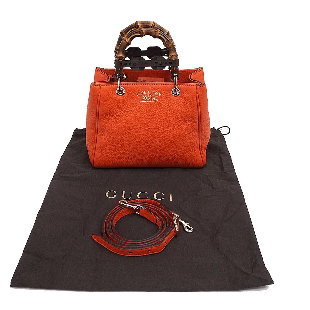 (新品・未使用品)ググッチ GUCCI レザー バンブー ショッパー ミニ 斜め掛け 2way ショルダー ハンドバッグ オレンジ 368823_画像2