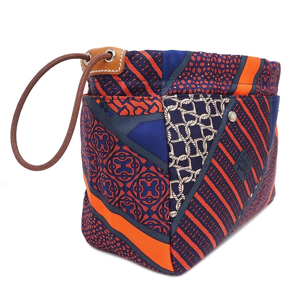 (未使用 展示品)エルメス HERMES ヴォーバレニア シルク フールビ 25 トラベルポーチ バッグインバッグ マルチカラー ボルドー □R刻印_画像3
