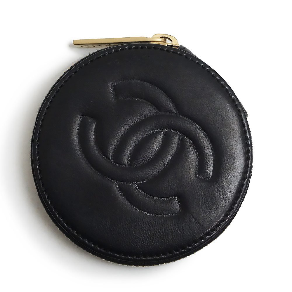 シャネル CHANEL ラムスキン レザー カメリア ココマーク ラウンド