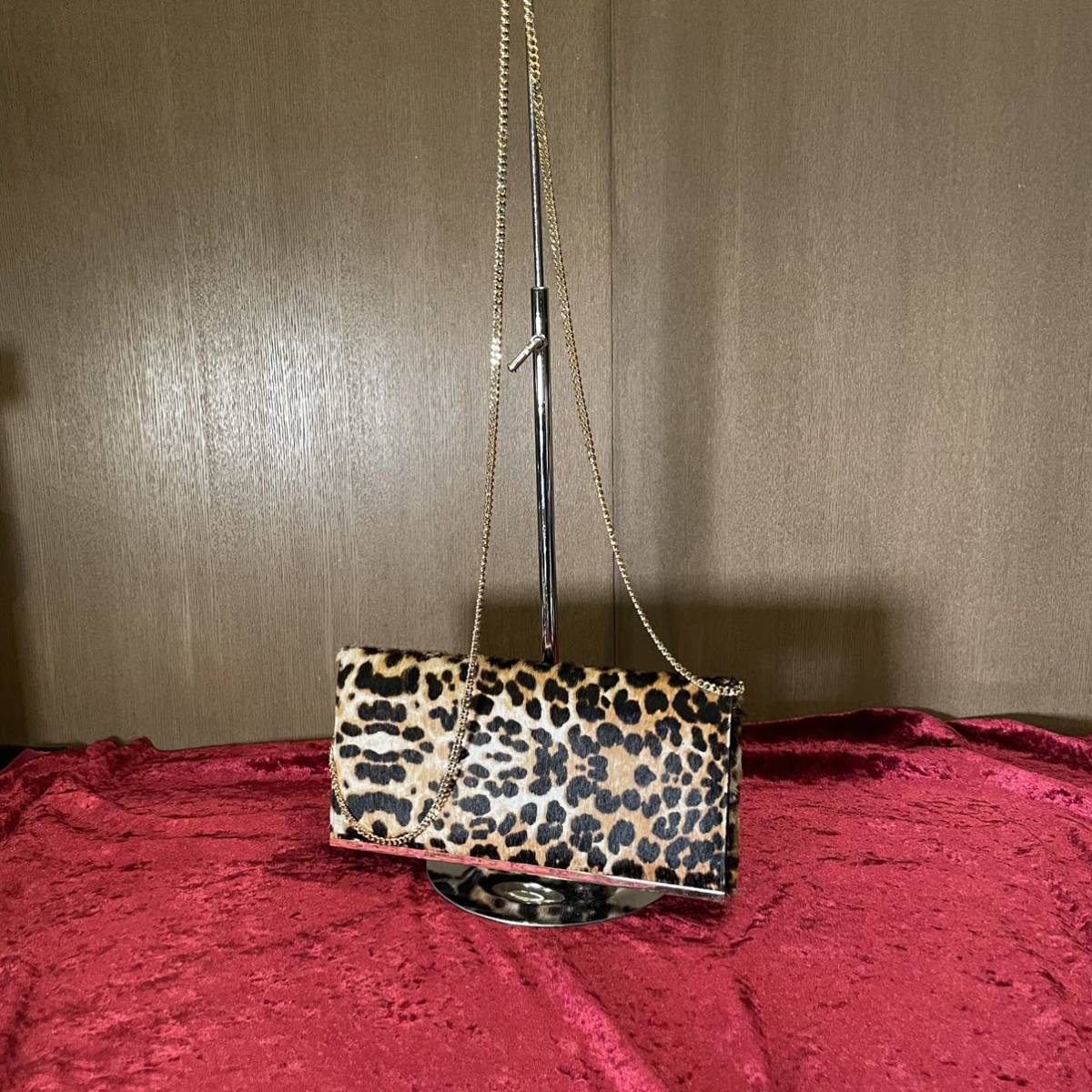 GIAQUINTO ジャクイント ハラコ レオパード チェーン ショルダーバッグ