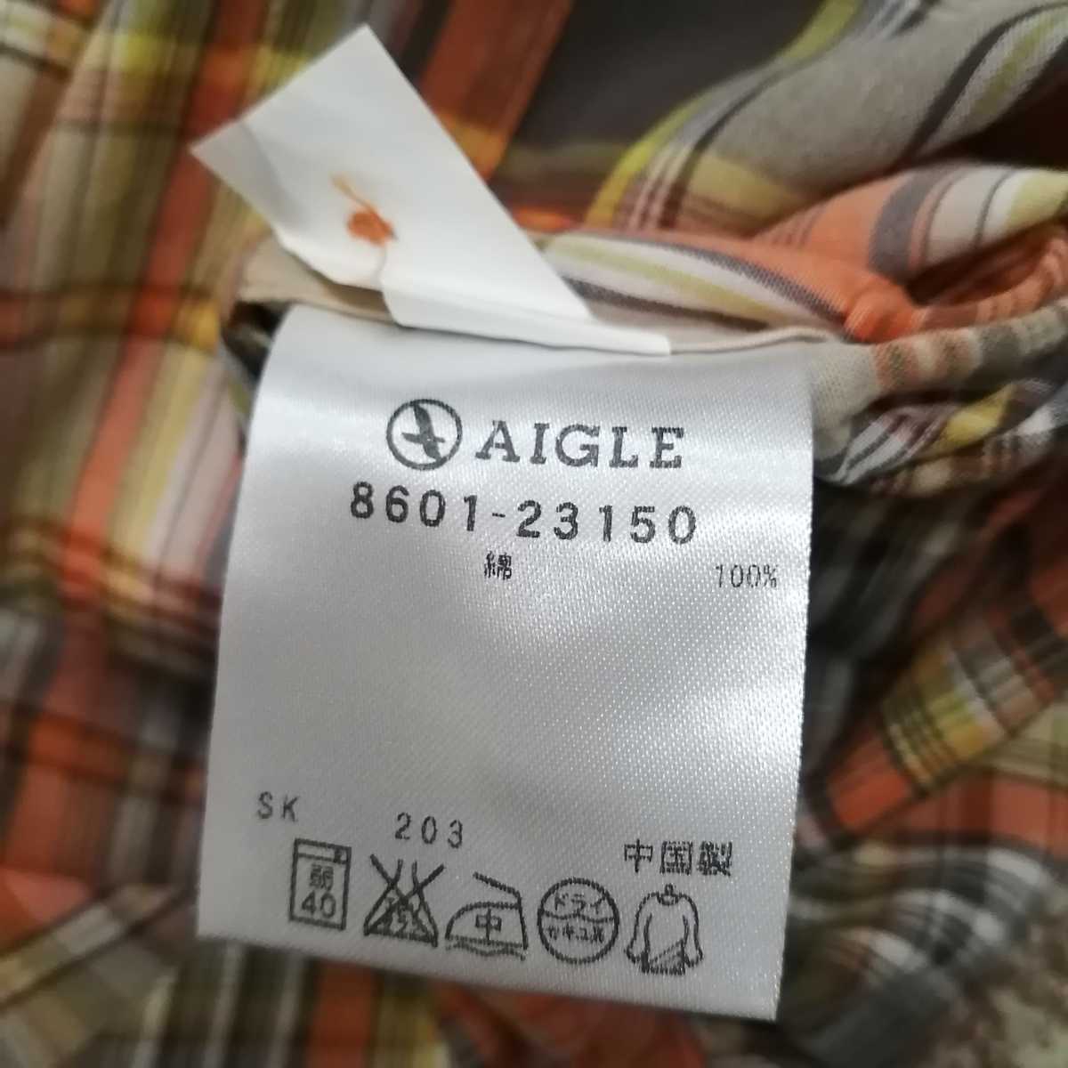 aigle Aigle short sleeves shirt check pattern M light brown group lady's .f1