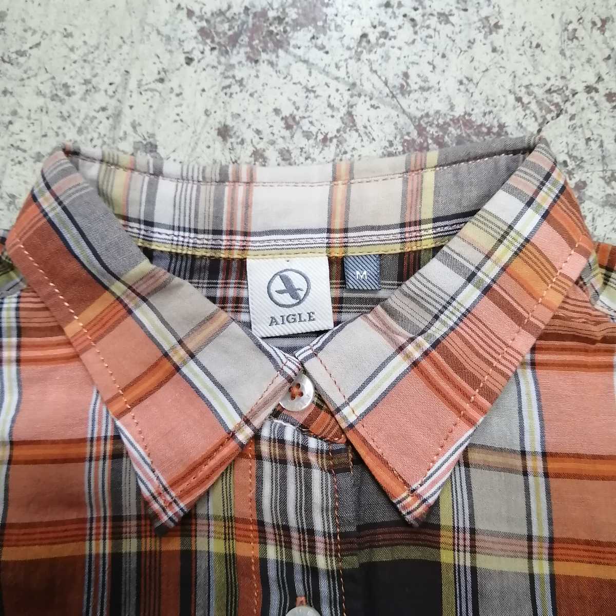 aigle Aigle short sleeves shirt check pattern M light brown group lady's .f1