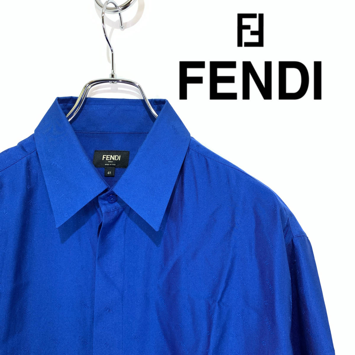 美品 フェンディ ドレスシャツ FFロゴ 襟ロゴ ズッカ柄 モノグラム