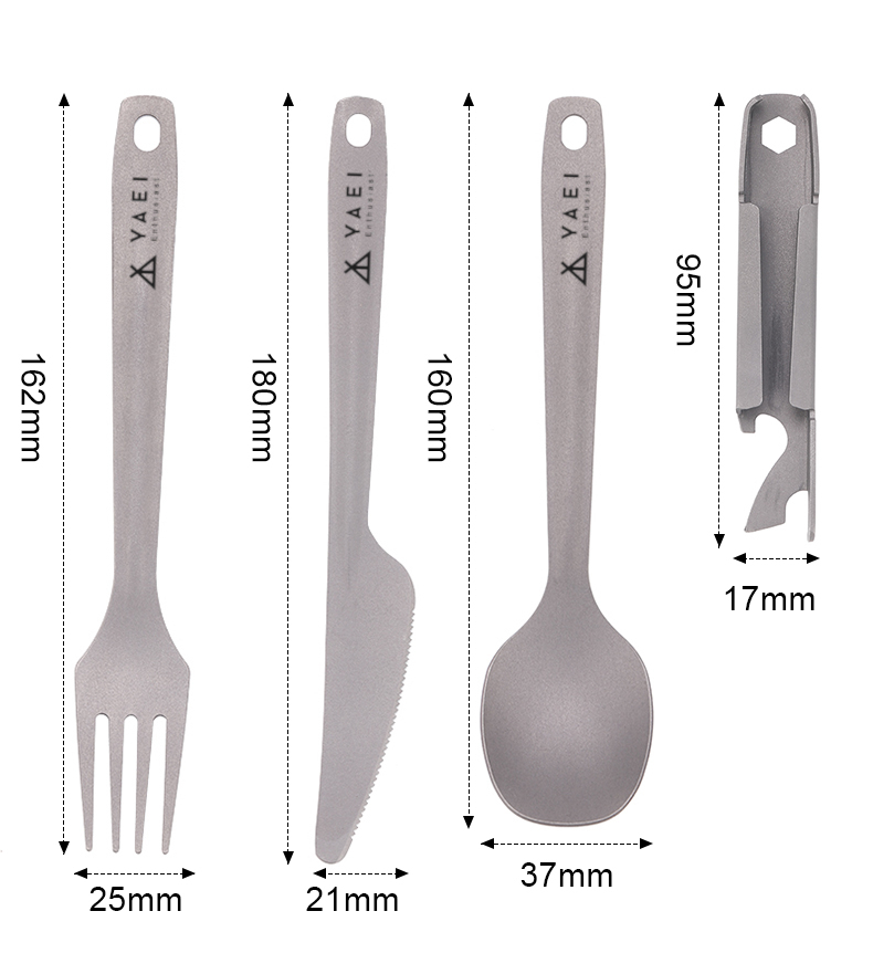 YAEI Enthusiast チタン カトラリー ４点セット アウトドア 防災 スプーン フォーク ナイフ キャンプ ミリタリー ソロキャンプ 軍幕