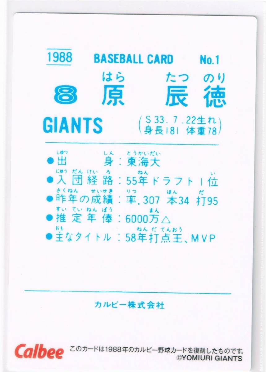 2022 カルビー プロ野球チップス カード 第2弾 復刻カード #M-05 読売ジャイアンツ 原辰徳 巨人 リプリント_裏面