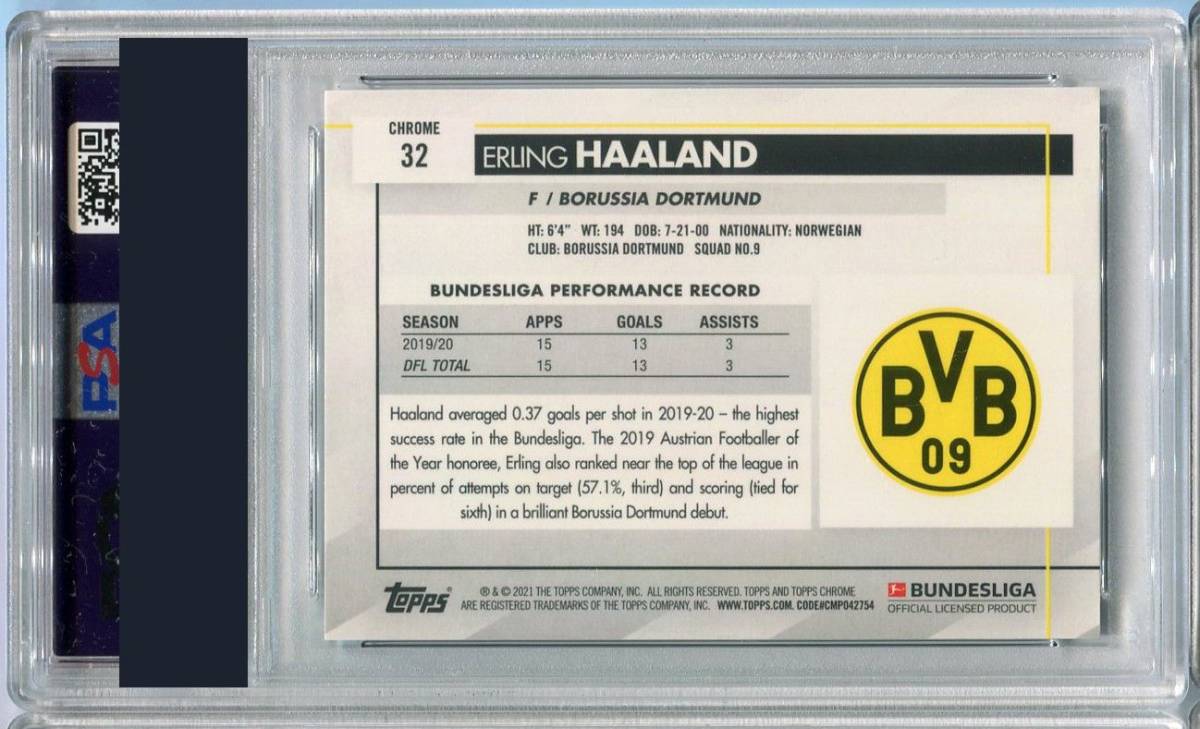 2020 Topps Chrome Bundesliga Erling Haaland ハーランド PSA 10_画像2