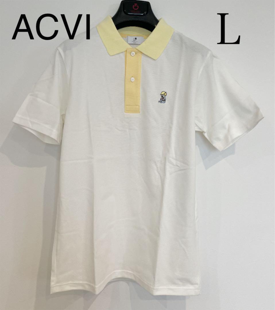 ACVI アクビ 半袖 SALU ポロシャツ トップス ホワイト ×イエロー　L_画像1