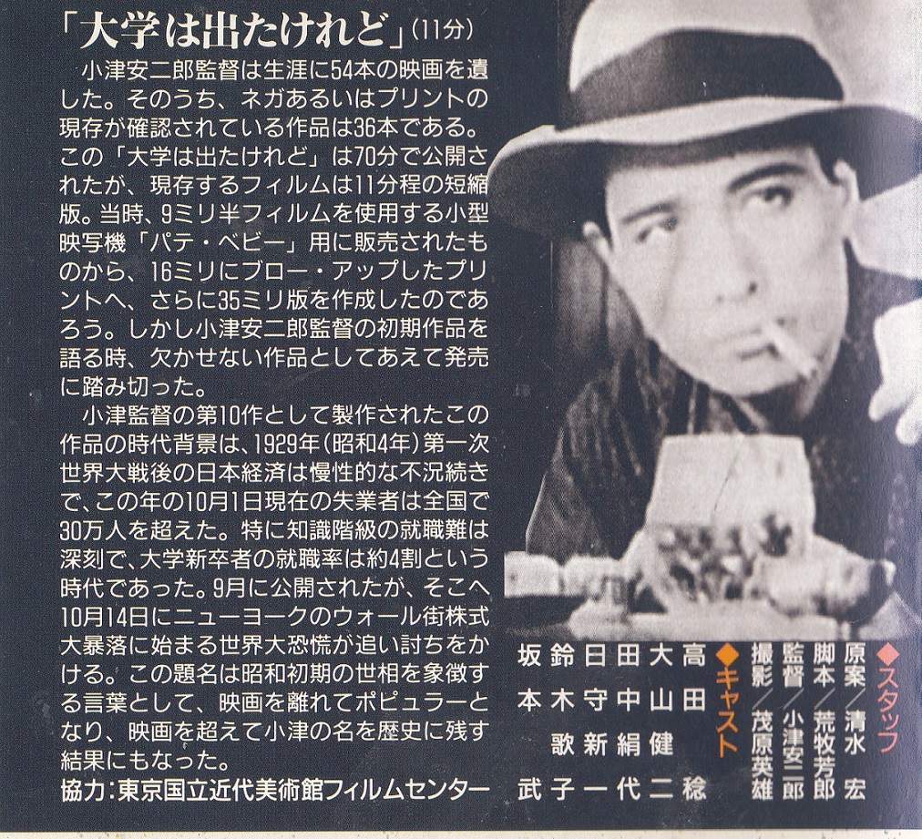 大学は出たけれど サイレント映画 小津作品予告編集収録(1929)□VHS 大学は出たけれど サイレント映画 小津作品予告編集収録(1929)□VHS