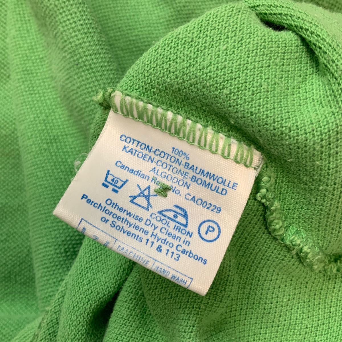 90‘s イングランド製 Aquascutum アクアスキュータム ワンポイントロゴ 半袖 鹿子 ポロシャツ メンズ Lサイズ グリーンの画像9