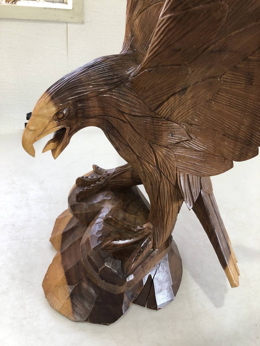 HG3075 木製 置物 鷲 ワシ 鷹 鳥 オブジェ 一刀彫 彫刻 工芸品 高さ約 