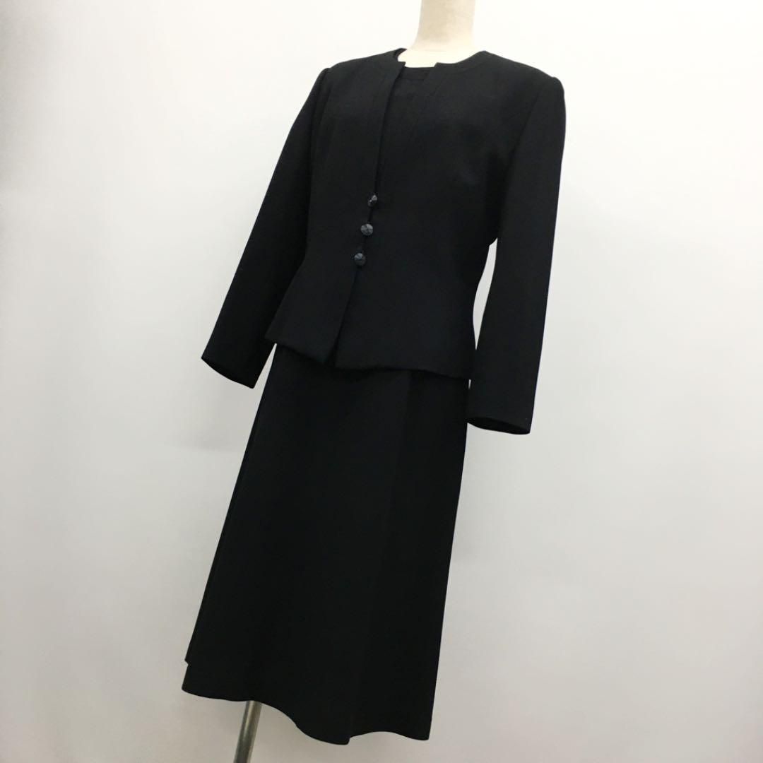 HARDY AMIES ハーディ エイミス 英国王室御用達 ブラックフォーマル セットアップ ノーカラージャケット ワンピース 喪服礼服 7号_画像10