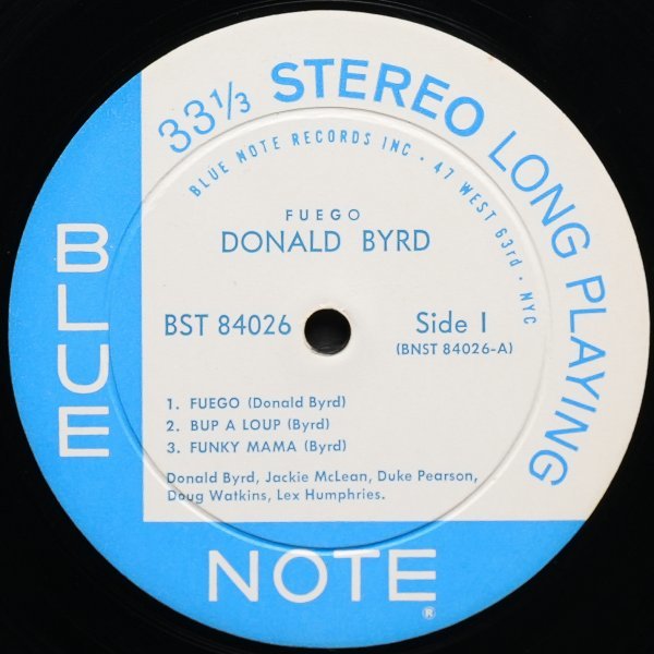 【米オリジナル】DONALD BYRD 両溝 47west RVG刻印 FUEGO ドナルドバード BLUE NOTE 名盤 JACKIE McLEAN / DUKE PEARSON / DOUG WATKINSの画像3