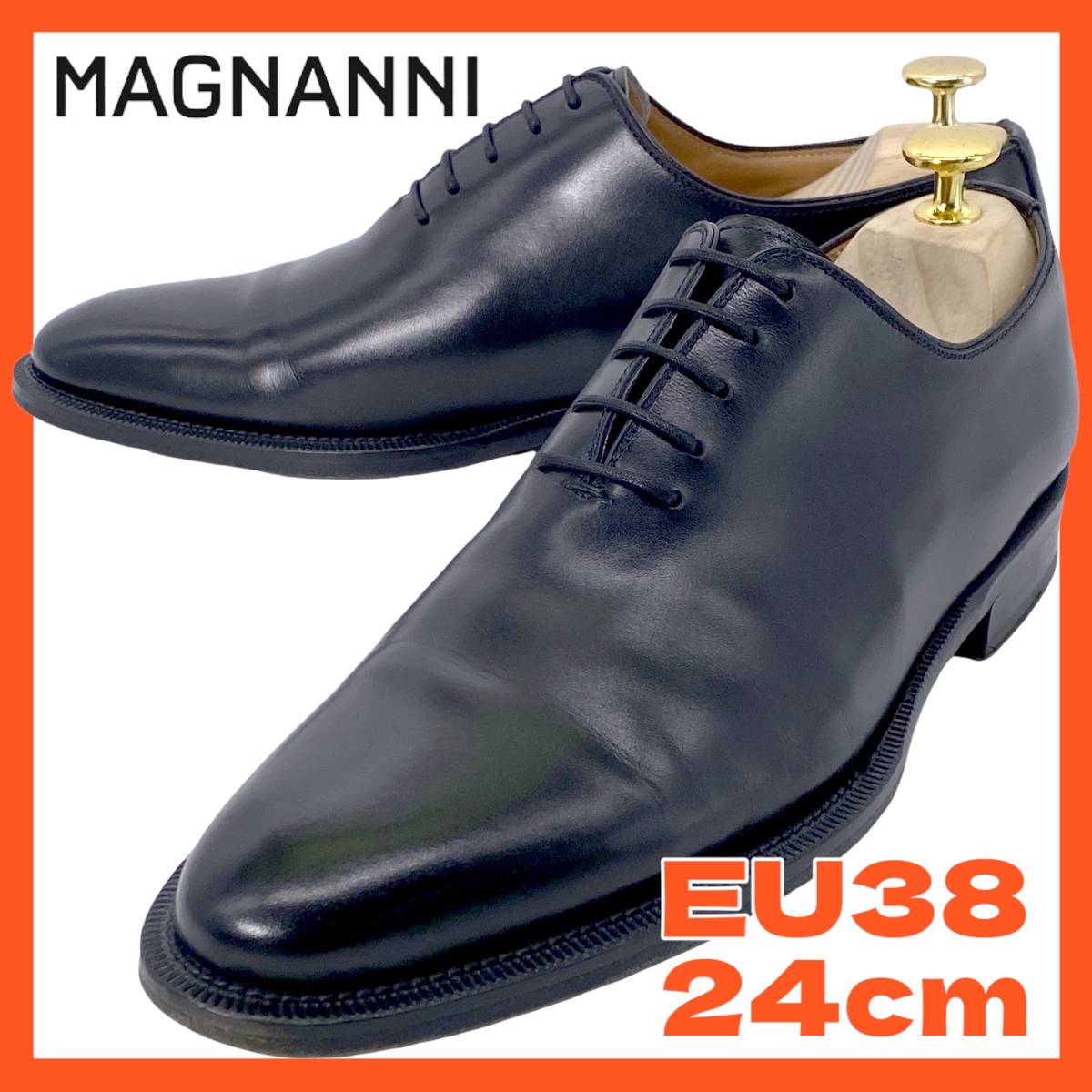 【即決】MAGNANNI 24cm マグナーニ EU38 メンズ プレーントゥ ブラック 本革レザー 内羽根レースアップ 9762 スペイン製 ビジネスシューズ_画像1