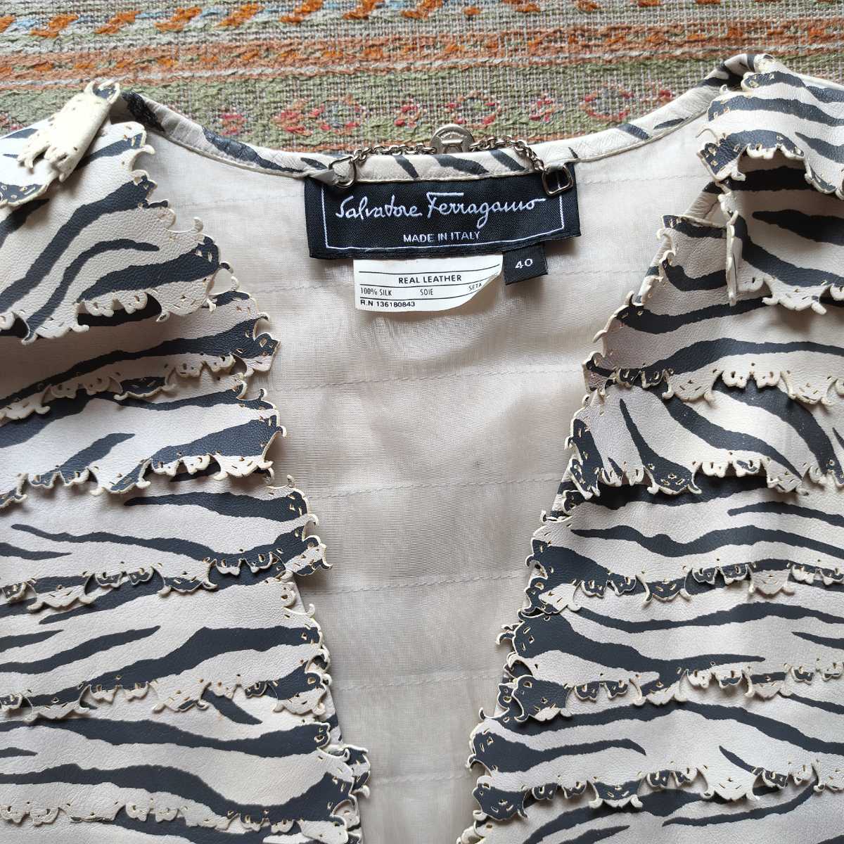  Ferragamo sheep leather made Zebra pattern short sleeves sho-to jacket 40(S) Italy made 